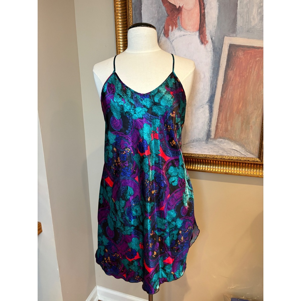 Vintage Lady Cameo Dallas Floral Paisley Satin Nightgown Chemise Large Purple